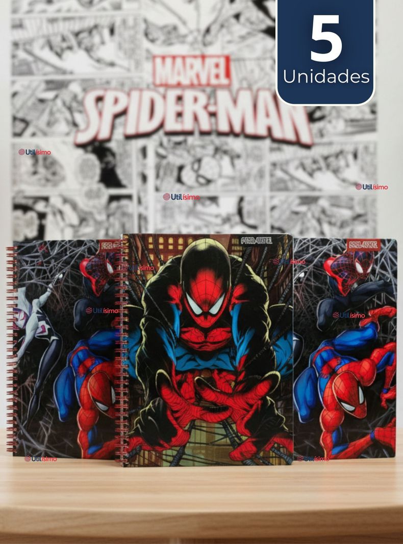 Pack 5 Cuadernos Universitarios SpiderMan 100 Hojas Proarte Disenos Surtidos