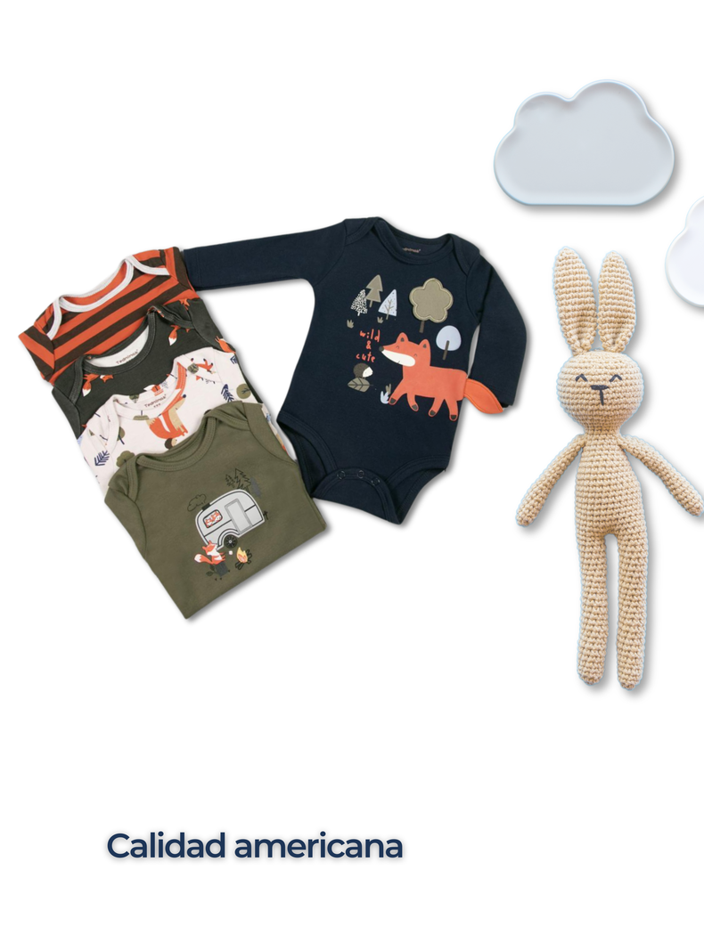 Pack 5 Bodys Niño Manga Larga Tedmimak 100% Algodón Happy Fox-4