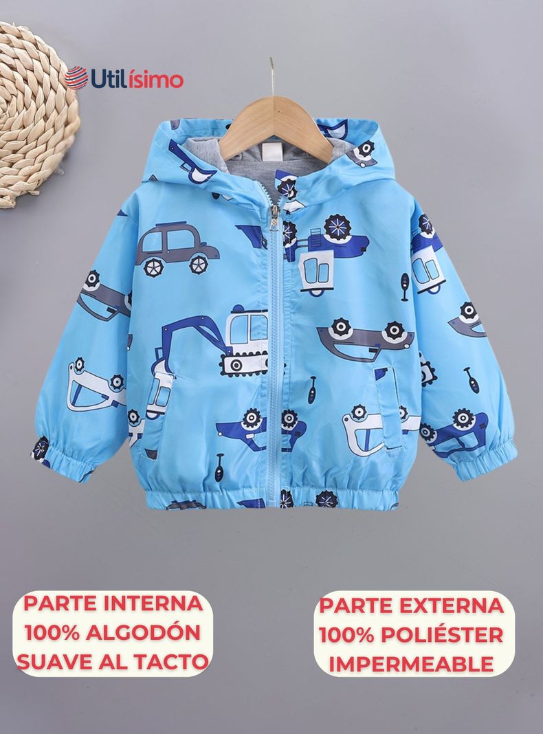 Cortaviento Impermeable Chaqueta Estampado Niño Y Bebé Jump Kids Blue Cars-1