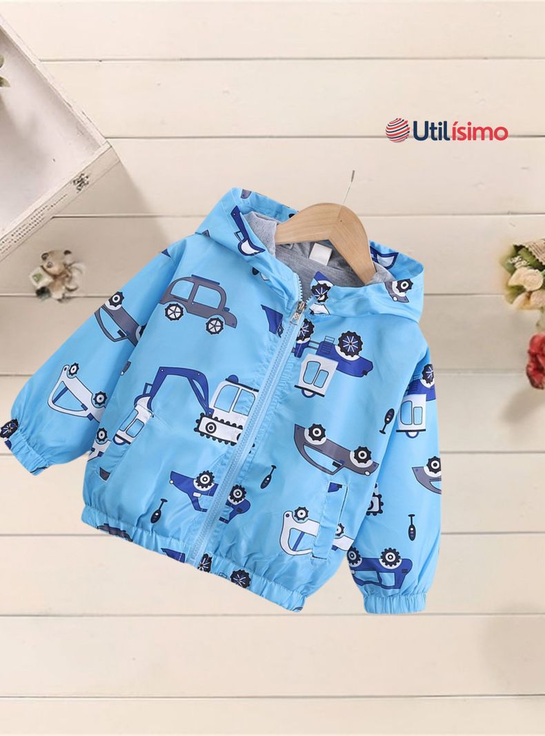 Cortaviento Impermeable Chaqueta Estampado Niño Y Bebé Jump Kids Blue Cars-7