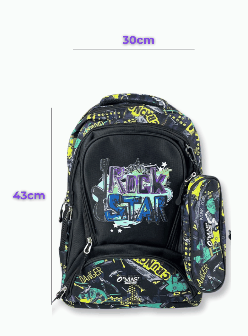 Mochila Con Lonchera Y Estuche 45cm Escolar Niño Rock Star-1