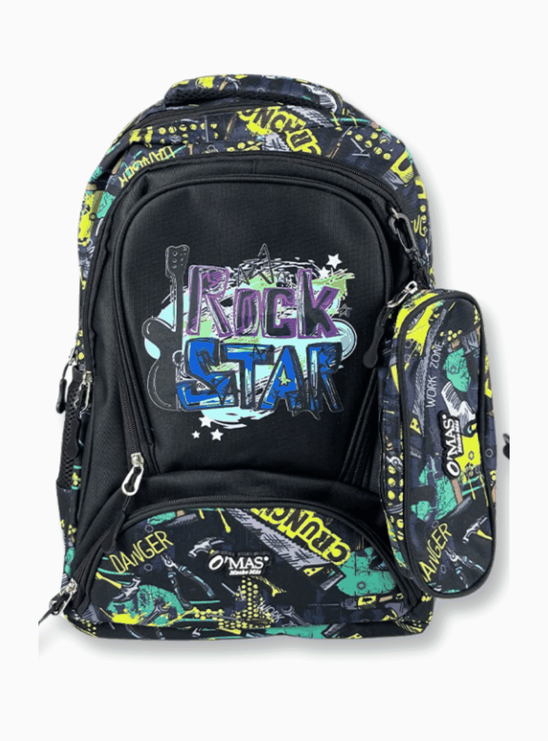 Mochila Con Lonchera Y Estuche 45cm Escolar Niño Rock Star-3