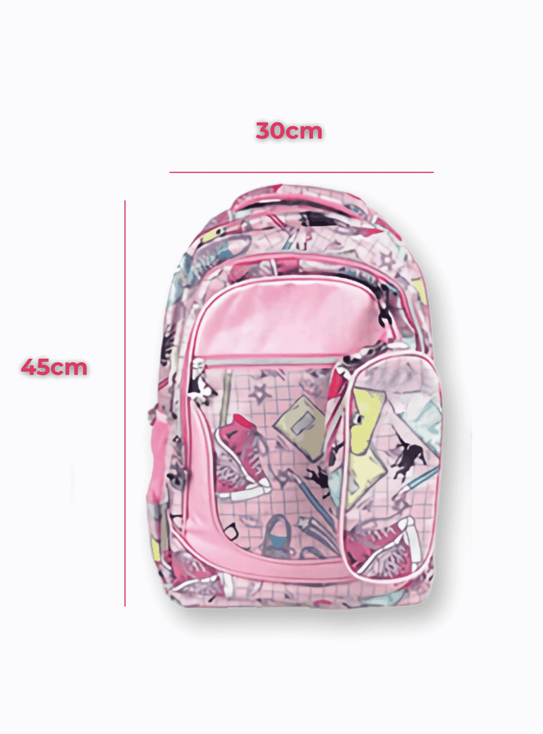 Mochila Con Lonchera Y Estuche 45CM Diseño Estampado Niña Geometric Pink-1