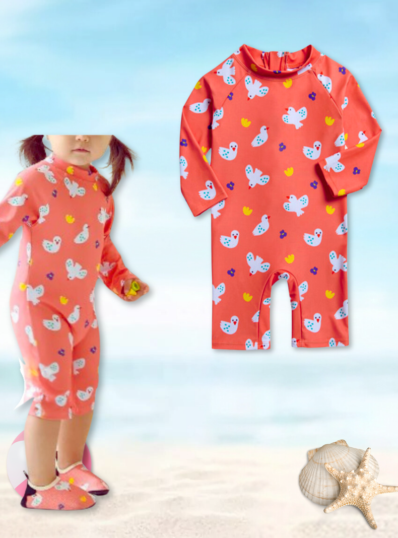 Traje de Baño Enterito Manga Larga Niño Jump Kids Naranja-3