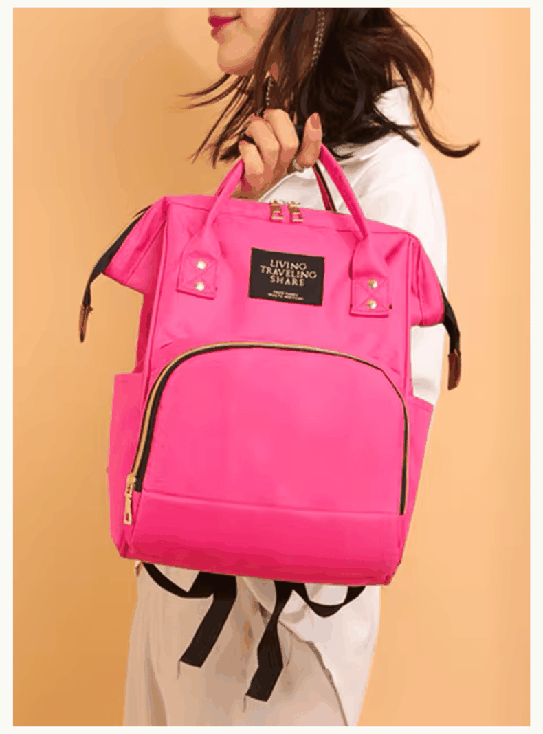 Mochila Maternal Bolso Pañalera Nylon Bebé Térmica e Impermeable Fuchsia-2