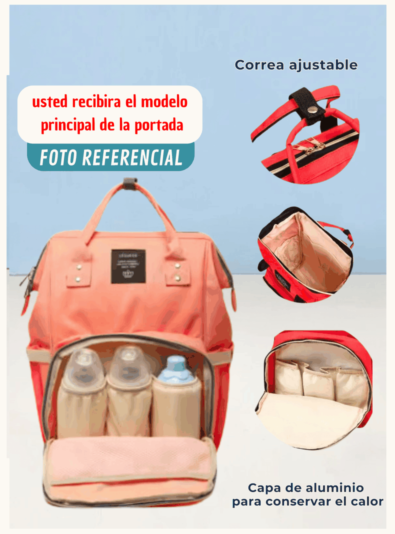 Mochila Maternal Bolso Pañalera Nylon Bebé Térmica e Impermeable Fuchsia-3