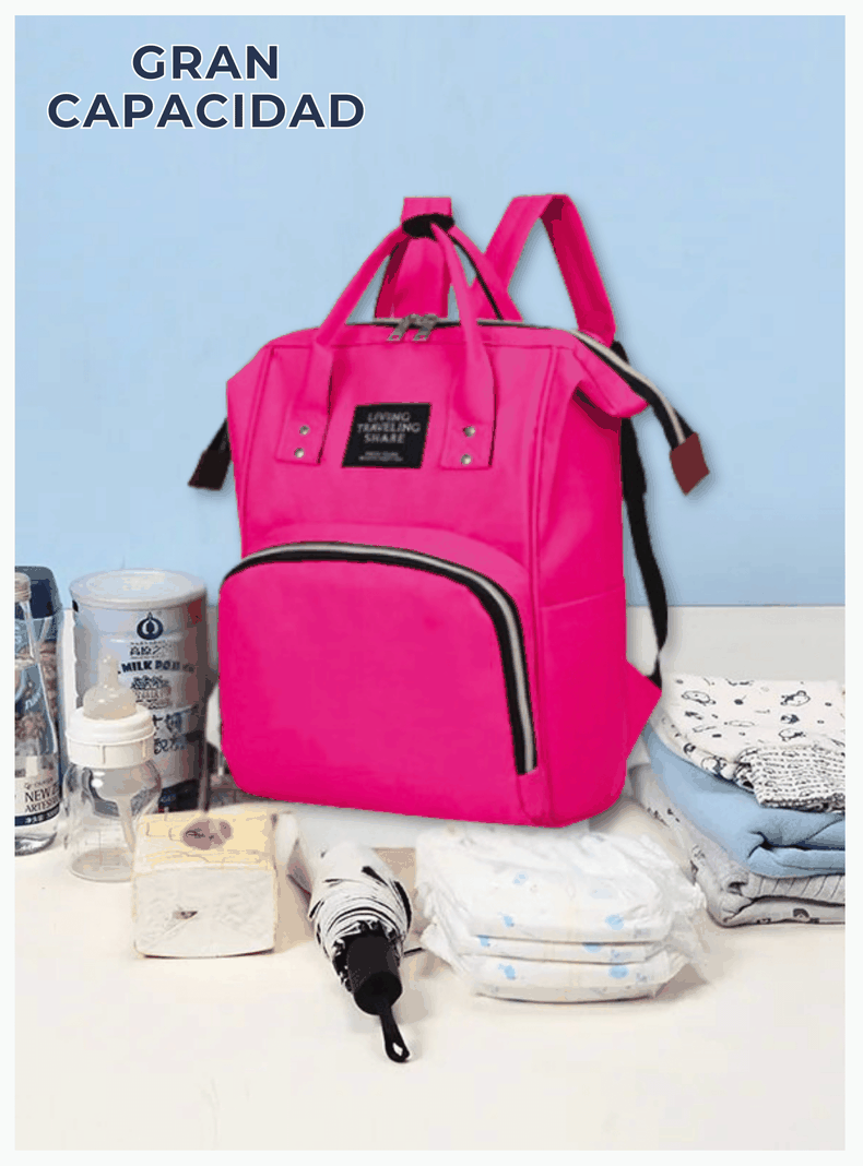 Mochila Maternal Bolso Pañalera Nylon Bebé Térmica e Impermeable Fuchsia-4