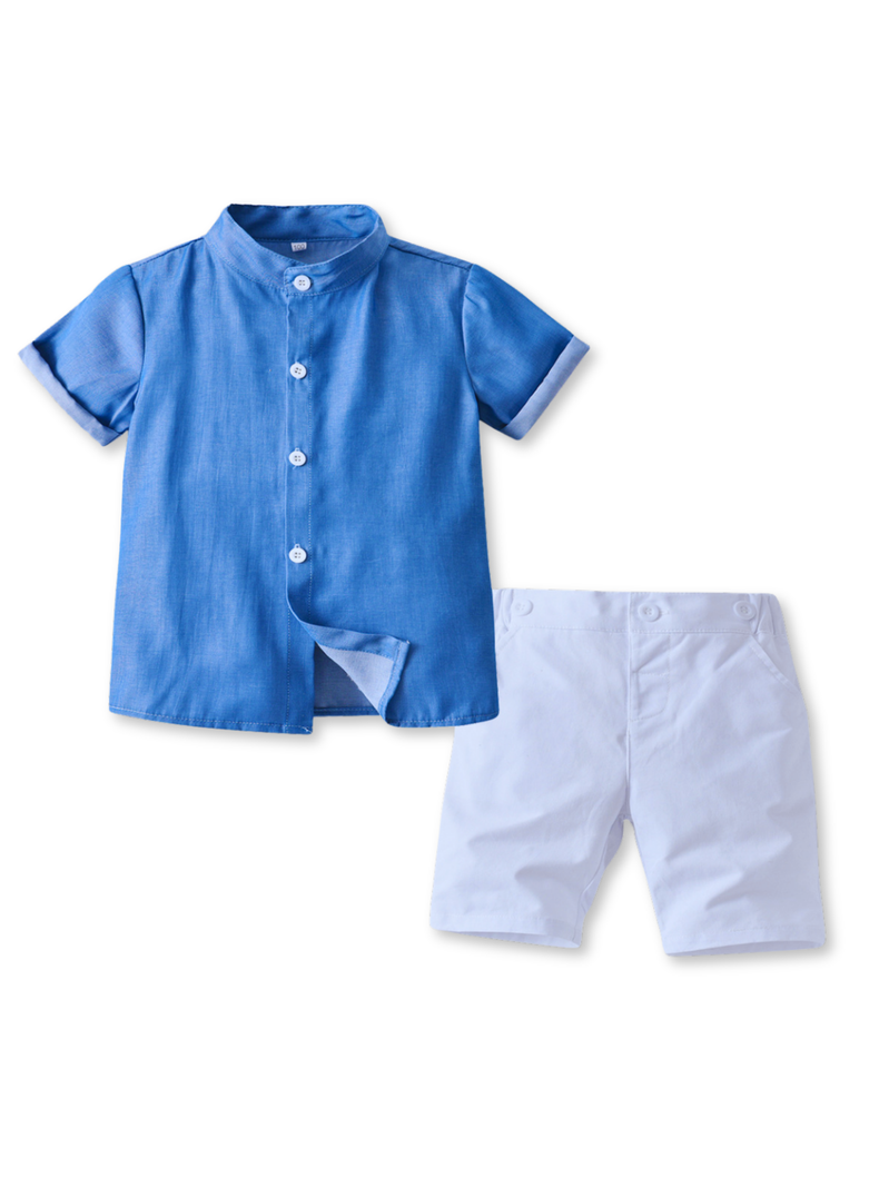 Conjunto de Vestir Nino Camisa Manga corta y Pantalon corto 9 meses a 4 anos Blue Set