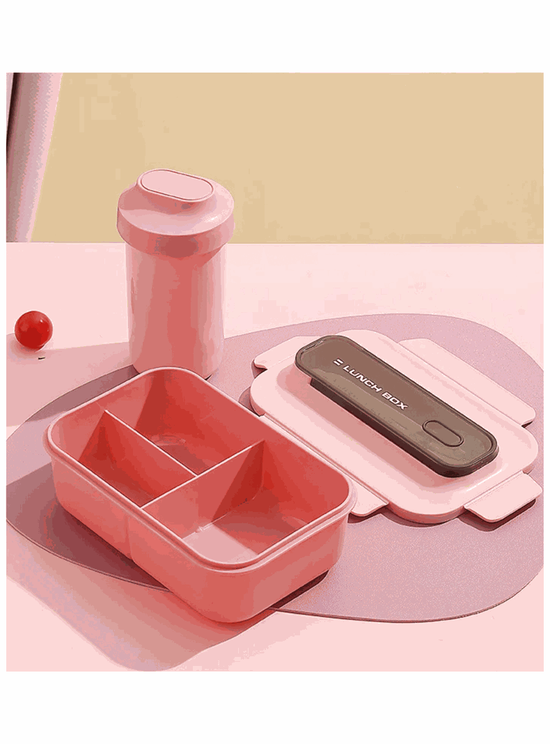 Fiambrera Contenedor 1200 Ml Lunch Box Táper Hermético + Vaso Plástico Pink-0