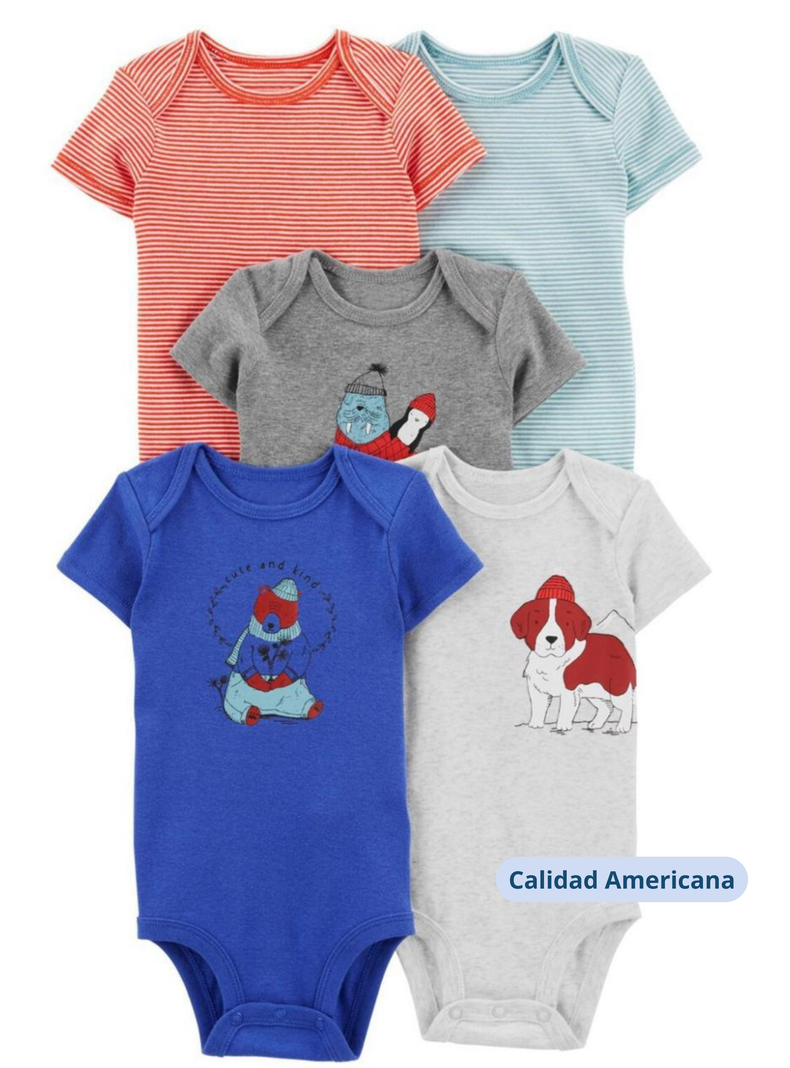 Pack 4 Bodys Niño Manga Corta Tedmimak 100% Algodón Perros azul-3