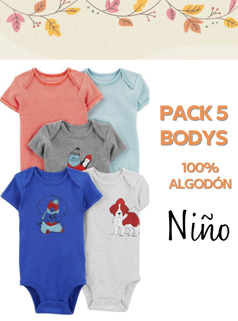Pack 4 Bodys Niño Manga Corta Tedmimak 100% Algodón Perros azul-4