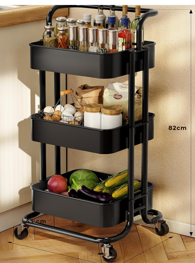 Carrito De Almacenamiento Organizador 3 Niveles Con Ruedas Color Negro-2