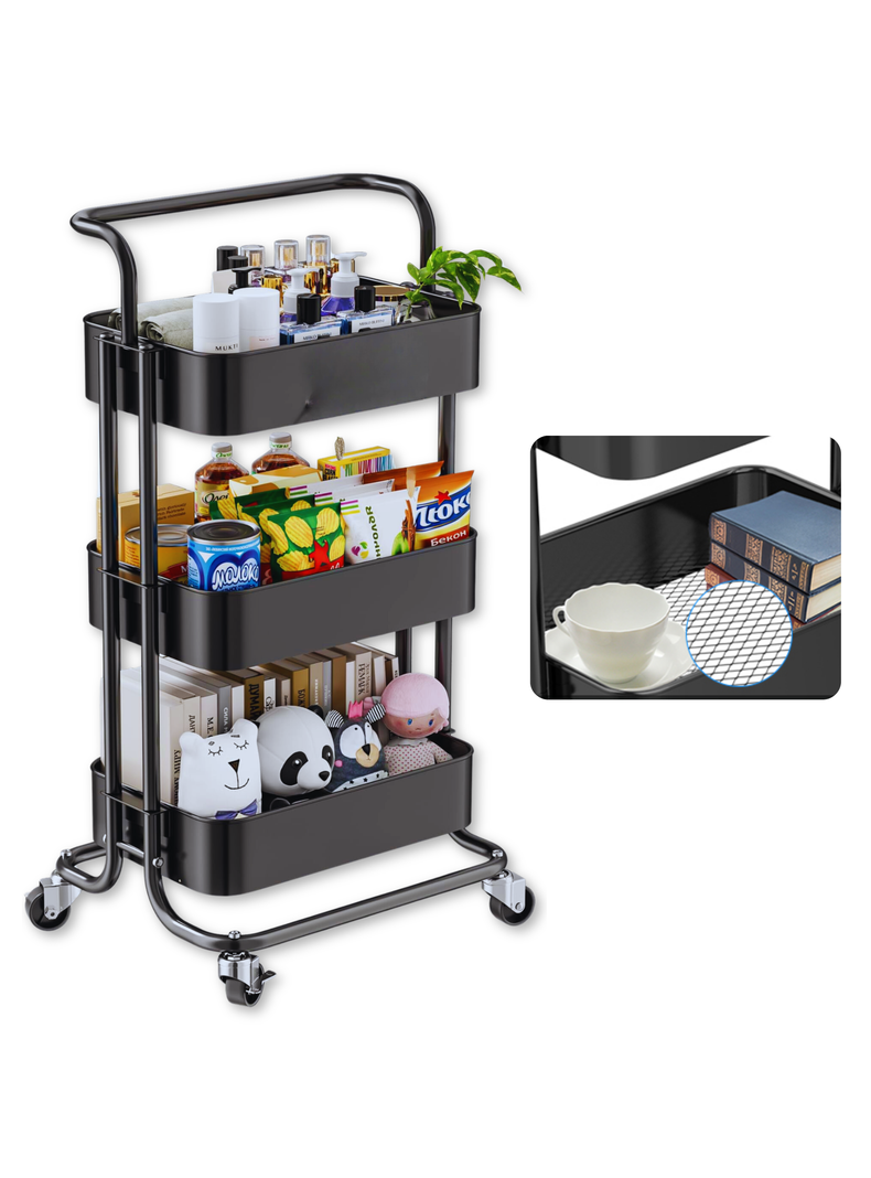 Carrito De Almacenamiento Organizador 3 Niveles Con Ruedas Color Negro-3