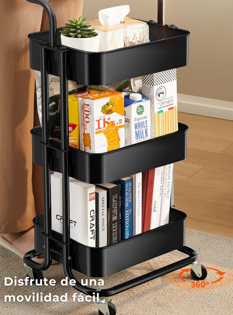Carrito De Almacenamiento Organizador 3 Niveles Con Ruedas Color Negro-6