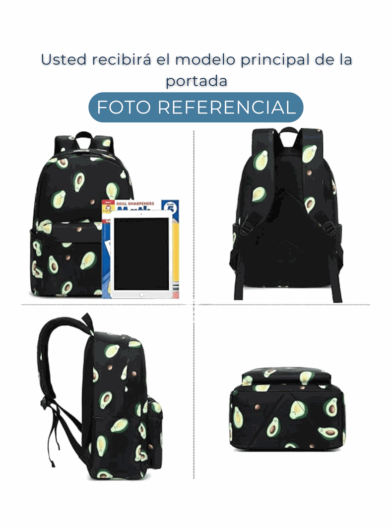 Pack Mochila Lonchera Estuche 43cm Juvenil y Escolar Black Avocado-2