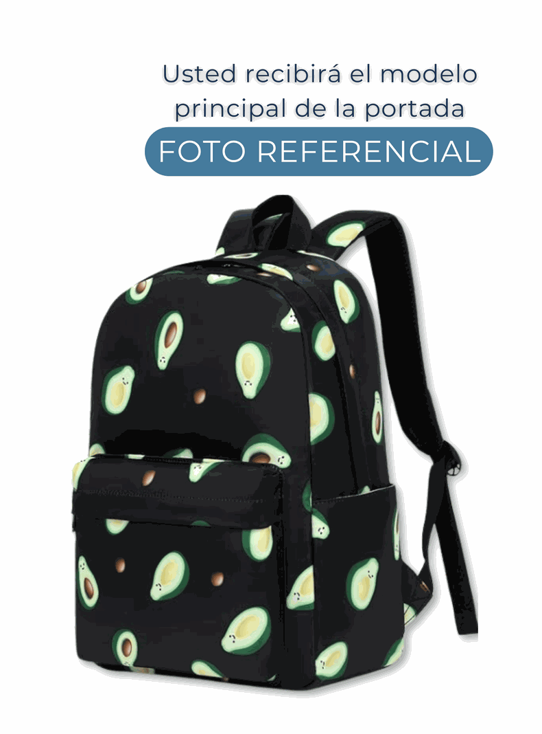 Pack Mochila Lonchera Estuche 43cm Juvenil y Escolar Black Avocado-3