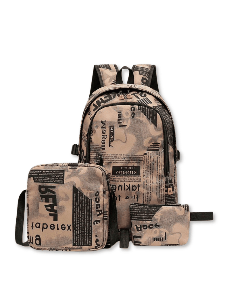 Pack Mochila Lonchera Estuche Grande 49cm Juvenil y Escolar Beige-0