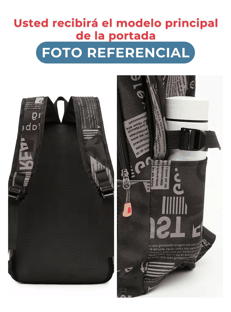Pack Mochila Lonchera Estuche Grande 49cm Juvenil y Escolar Beige-4