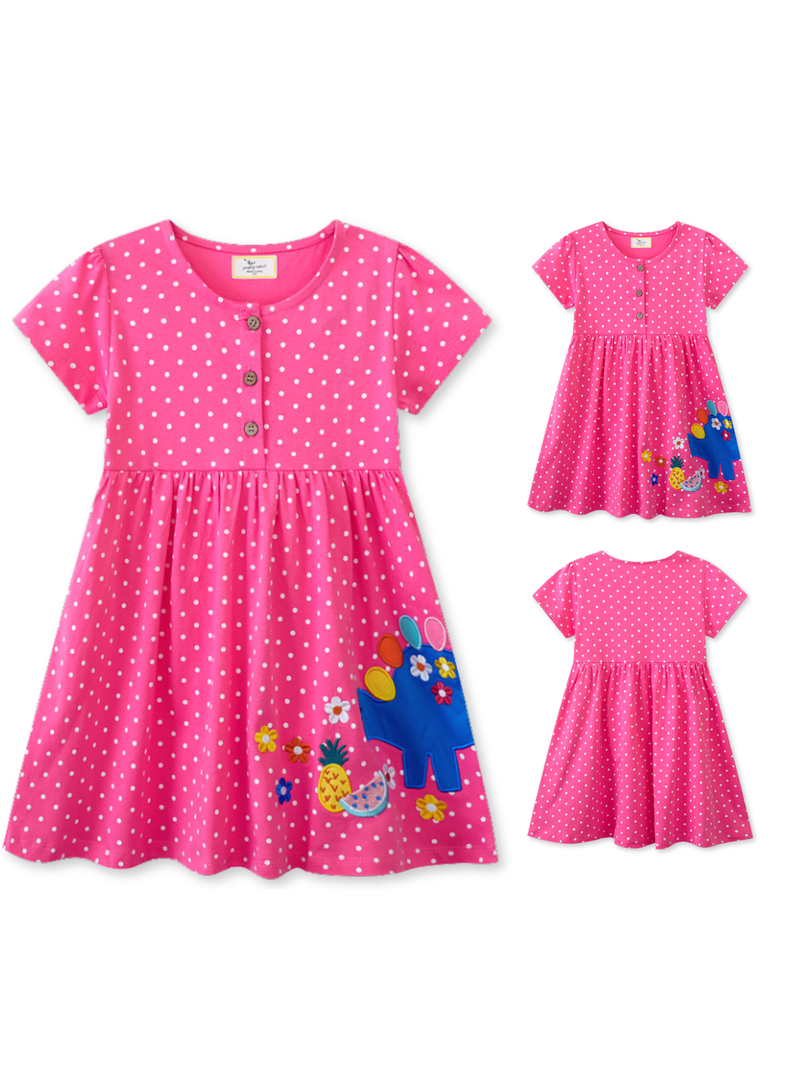 Vestido Manga Corta Niña Estampado Rosa Primavera-3