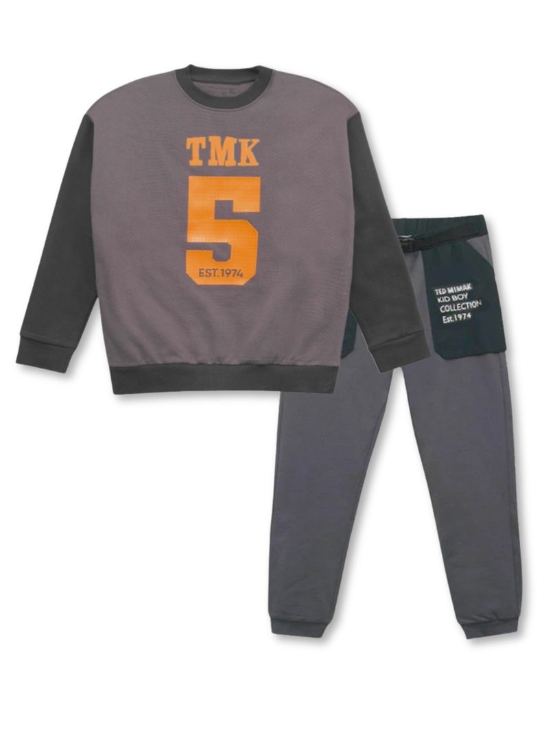 Set 2 piezas Conjunto Buzo Polerón Niño 2 a 5 Años 100% Algodón Gris TMK-0