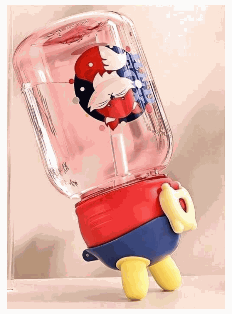 Botella Plástica 600ML Con Bombilla y Correa Kawai Sin BPA Niños Fox-3