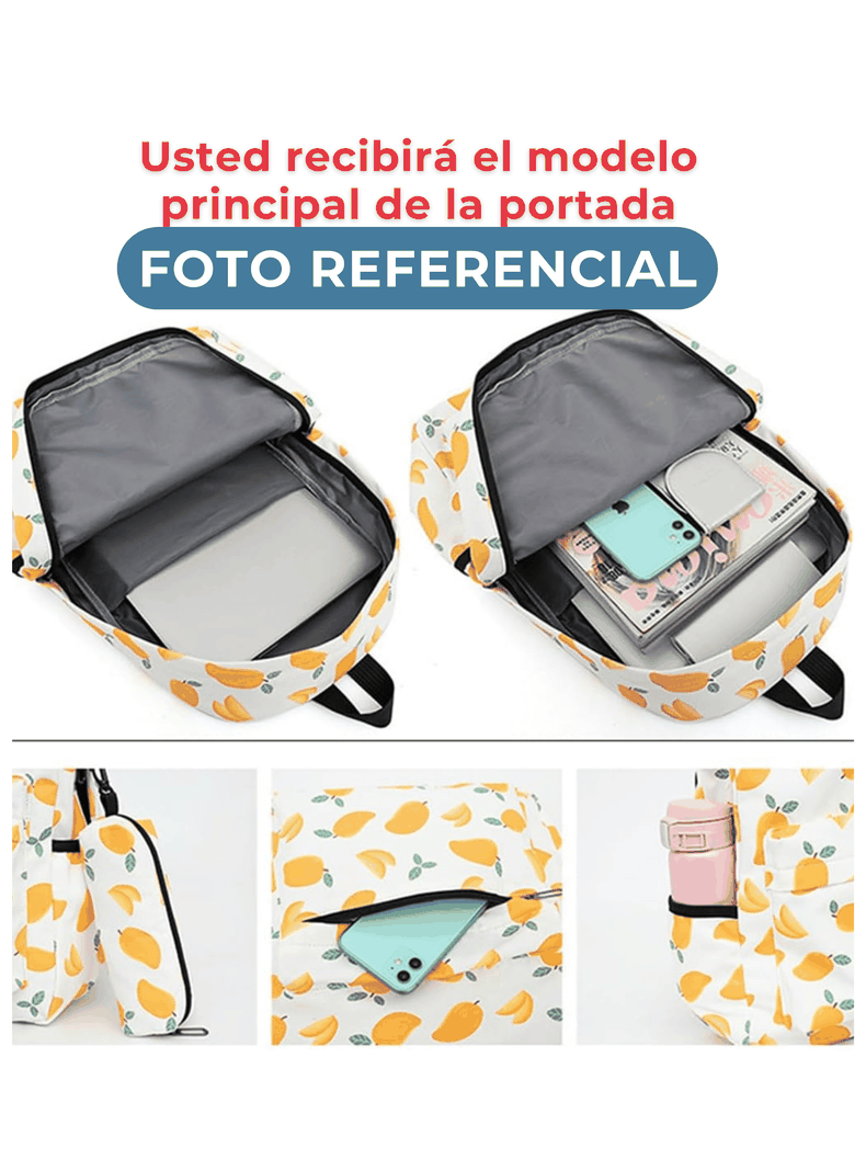 Pack Mochila Lonchera Estuche 43cm Juvenil y Escolar Cat-3