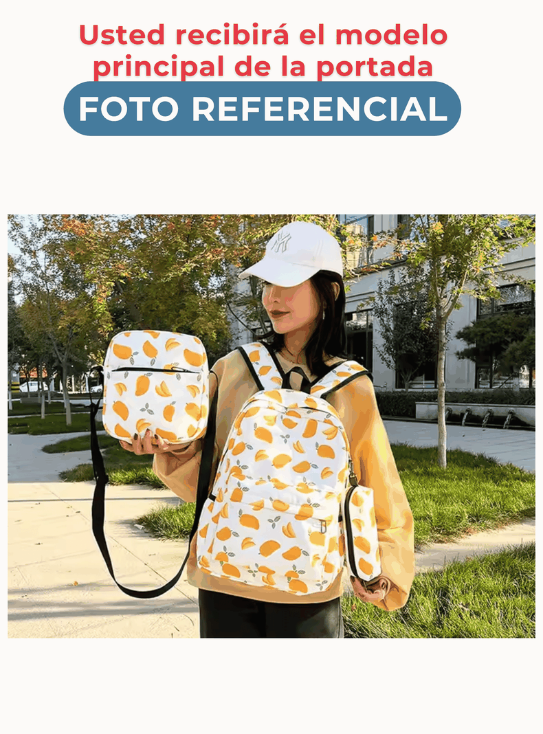 Pack Mochila Lonchera Estuche 43cm Juvenil y Escolar Cat-4