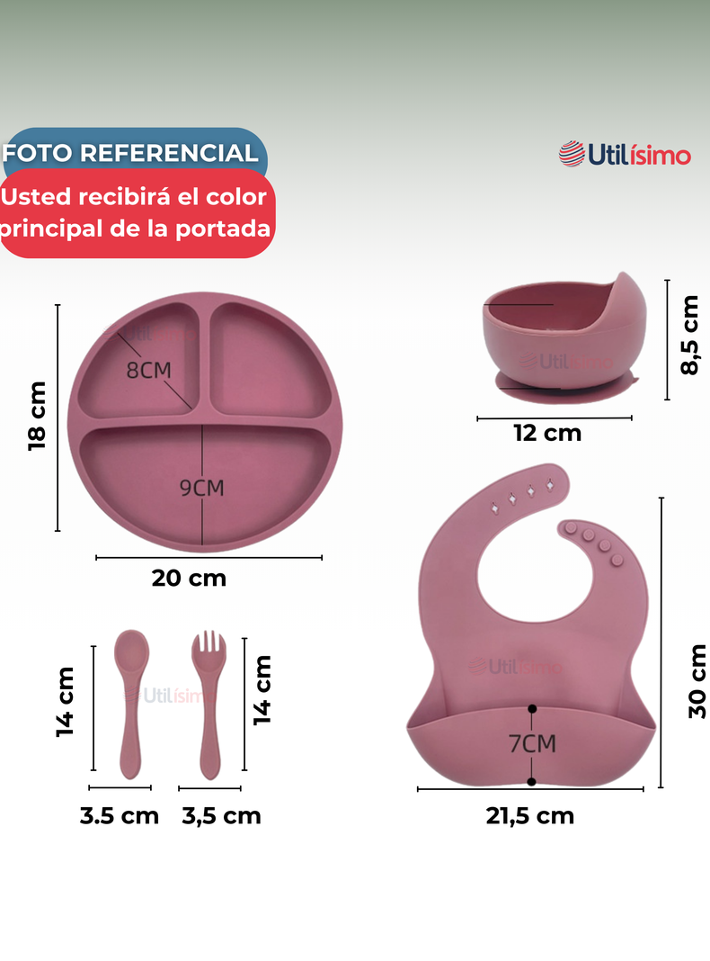 Set De Alimentación Bebé Silicona 5 Piezas Libre BPA Verde-1