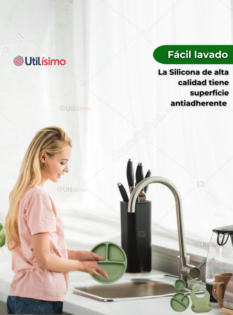 Set De Alimentación Bebé Silicona 5 Piezas Libre BPA Verde-5