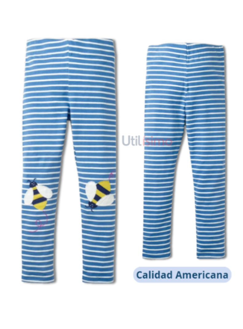 Calzas Niña Abeja Azul Rayas Blancas Jump Kids 100% Algodón-1