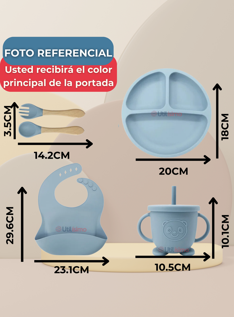 Set De Alimentación Bebé Silicona Con Vaso 5 Piezas Libre BPA Rosa Oscuro-1