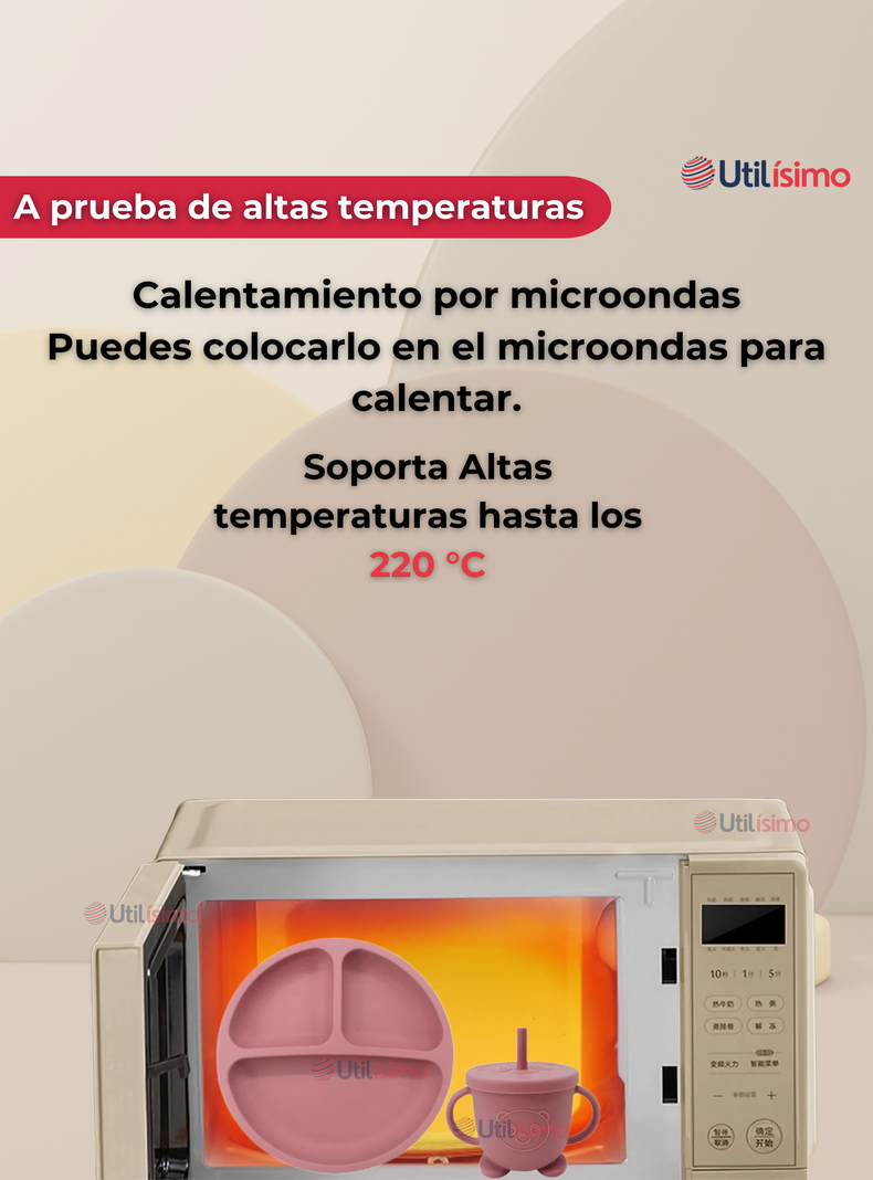 Set De Alimentación Bebé Silicona Con Vaso 5 Piezas Libre BPA Rosa Oscuro-2