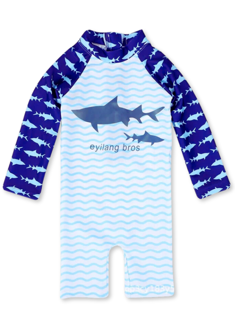 Traje De Baño Enterito Manga Larga Niño Jump Kids Tiburon Azul-0