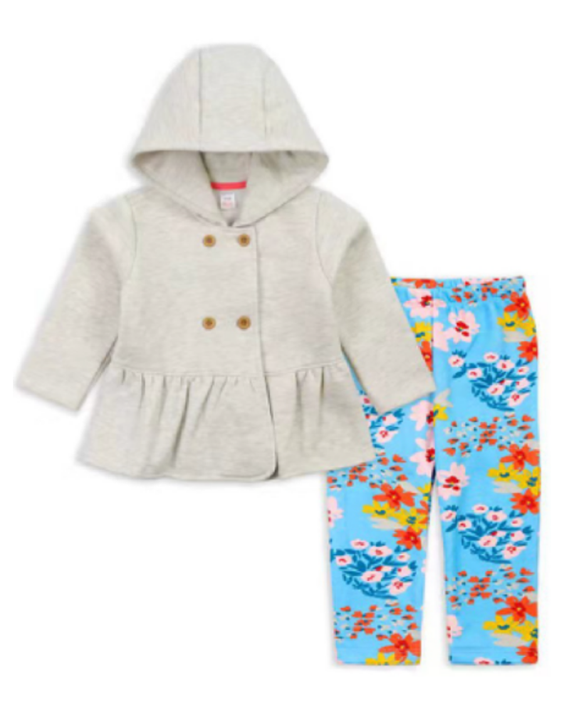 Conjunto Bebe Niña 2 Piezas Poleron Pantalon Body Tedmimak Algodon Flores-0