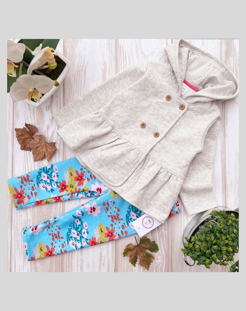 Conjunto Bebe Niña 2 Piezas Poleron Pantalon Body Tedmimak Algodon Flores-1