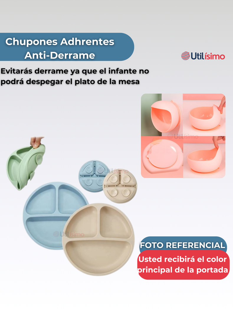 Set De Alimentación Bebé Silicona De Oso 6 Piezas Libre BPA Gris-7