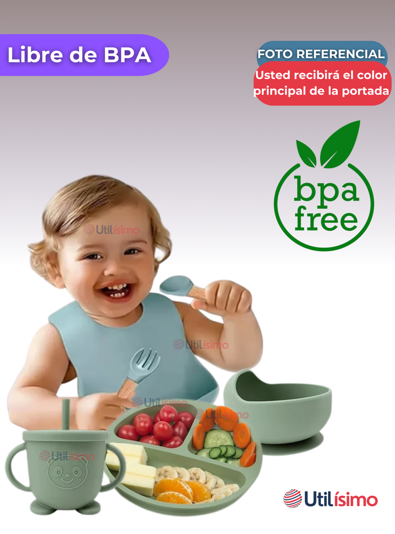 Set De Alimentación Bebé Silicona 6 Piezas Libre BPA Lila-2