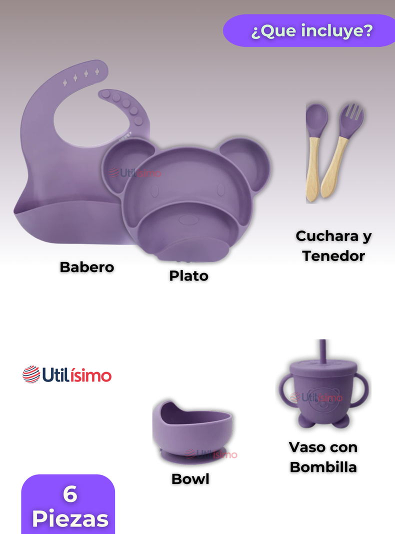 Set De Alimentación Bebé Silicona 6 Piezas Libre BPA Lila-5