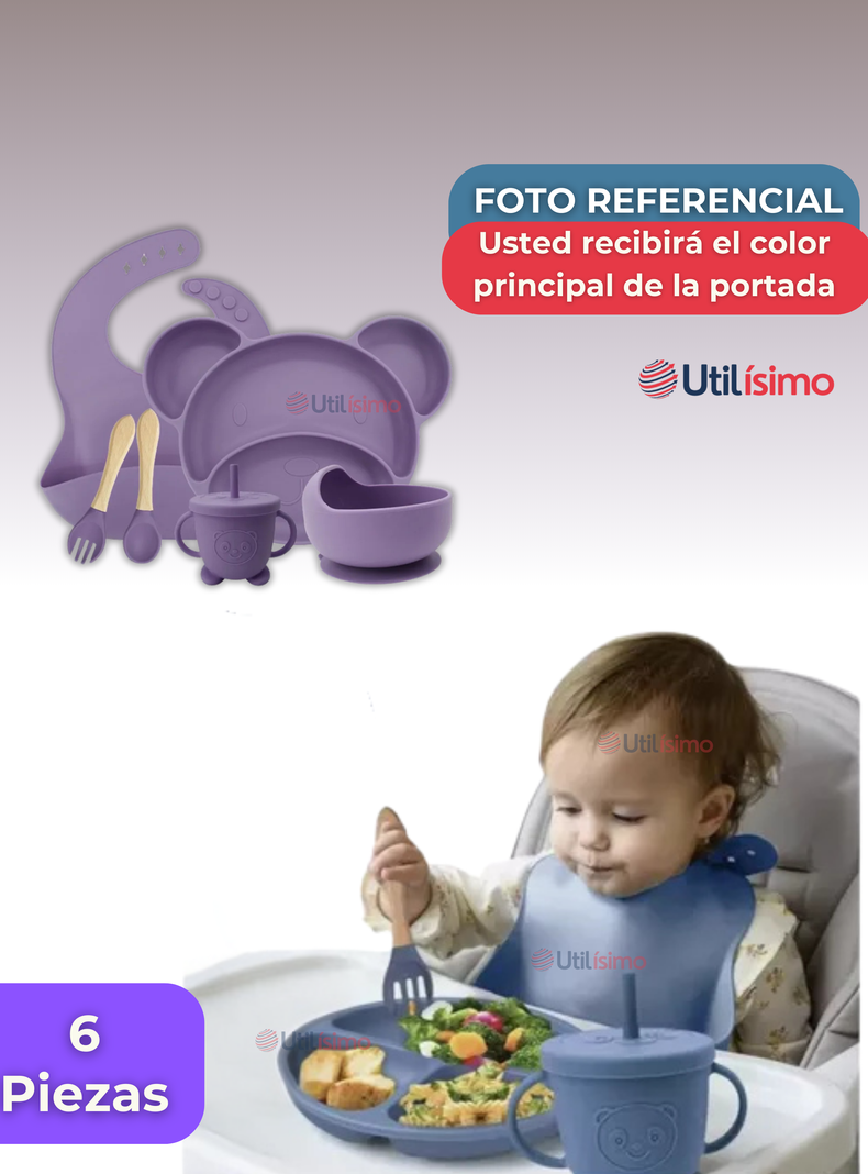 Set De Alimentación Bebé Silicona 6 Piezas Libre BPA Lila-6