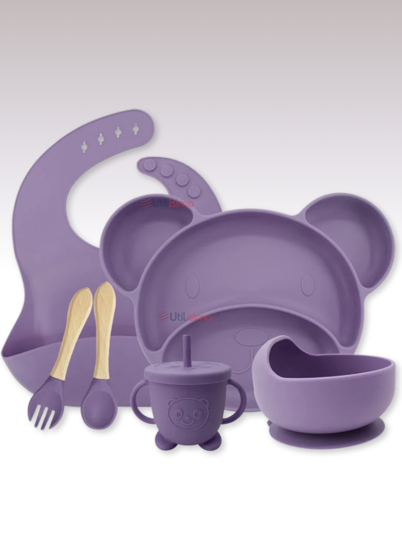 Set De Alimentación Bebé Silicona 6 Piezas Libre BPA Lila-0