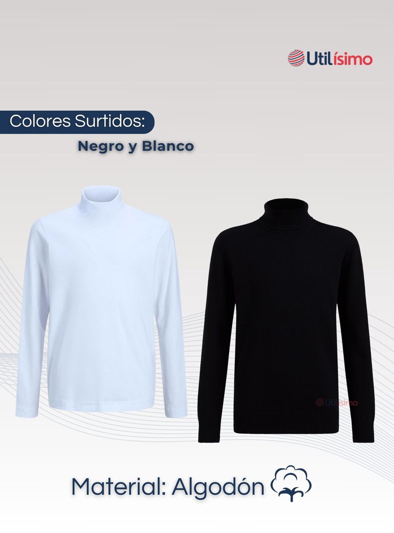 Pack 3 Camisetas Polera Beatle Algodón Niño Primera Capa Cuello Alto Blanco Negro-1
