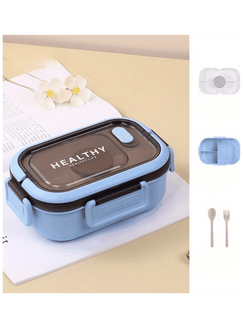 Fiambrera Contenedor 1200 Ml Bento Box Táper Hermético + Salsera Plástico Blue-0