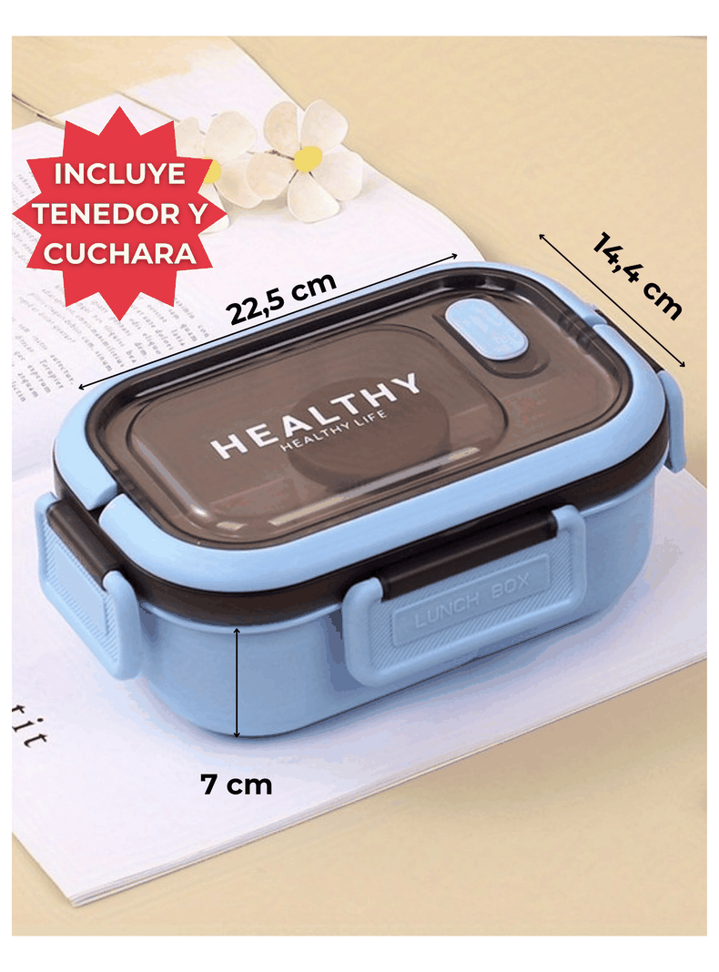 Fiambrera Contenedor 1200 Ml Bento Box Táper Hermético + Salsera Plástico Blue-1