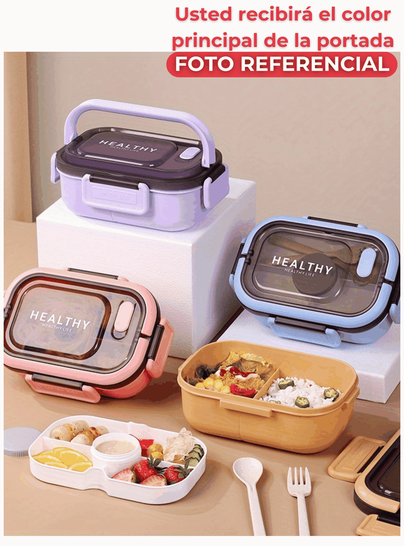 Fiambrera Contenedor 1200 Ml Bento Box Táper Hermético + Salsera Plástico Blue-2