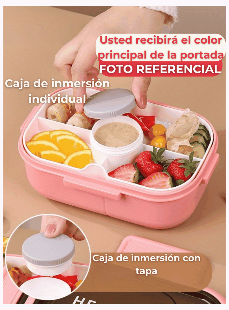 Fiambrera Contenedor 1200 Ml Bento Box Táper Hermético + Salsera Plástico Blue-3