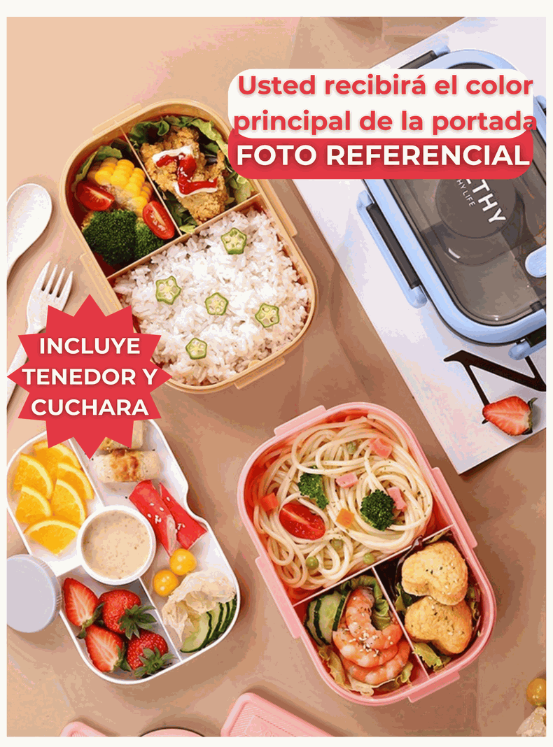 Fiambrera Contenedor 1200 Ml Bento Box Táper Hermético + Salsera Plástico Blue-5