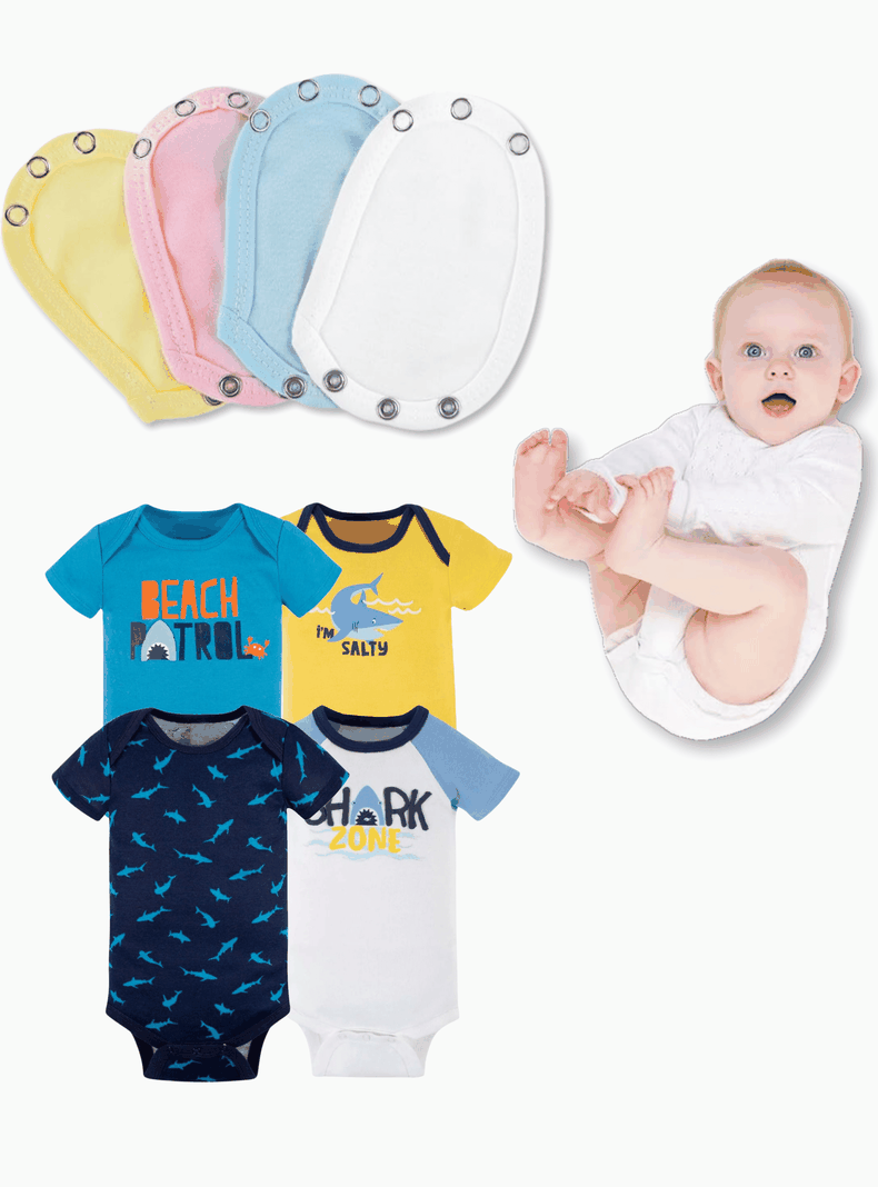 Pack 4 Unidades Extensor Body Bebé +Pack 4 Bodys Algodón Niño Manga Corta Tiburón Azul-0