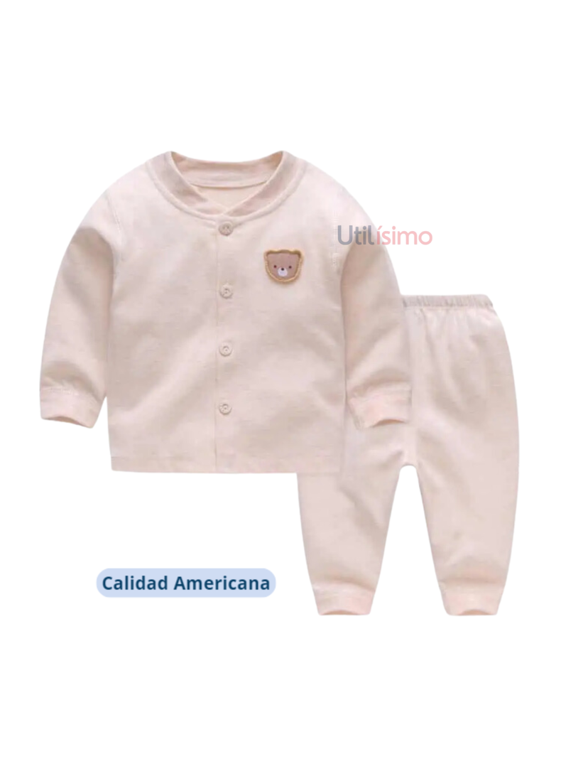 Set 2 Piezas Pijama Unisex Oso Beige Jump Kids 100% Algodón-1