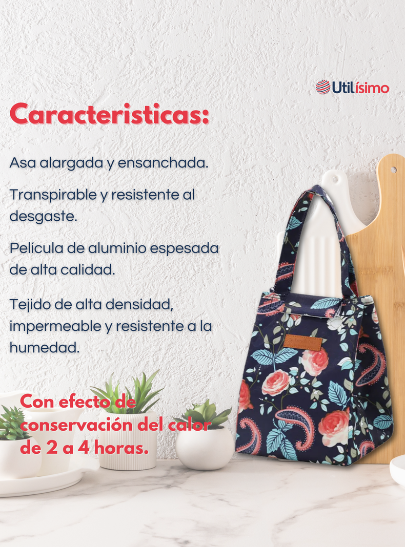 Lonchera Térmica Estampada Bolsa de Mano para Picnic Portátil Blue Roses-1