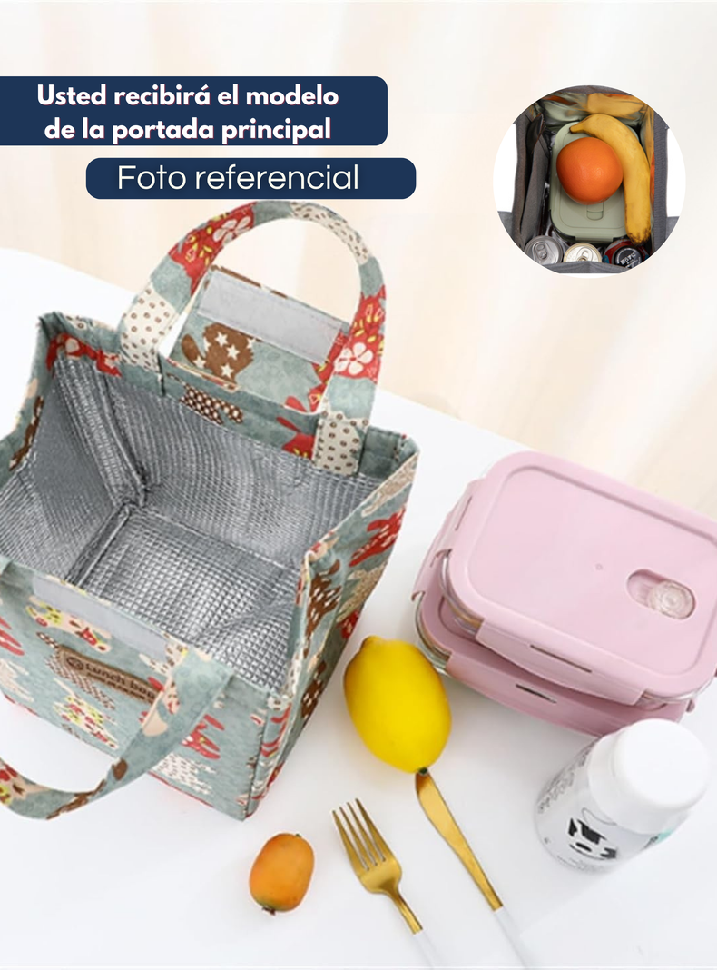 Lonchera Térmica Estampada Bolsa de Mano para Picnic Portátil Blue Roses-4